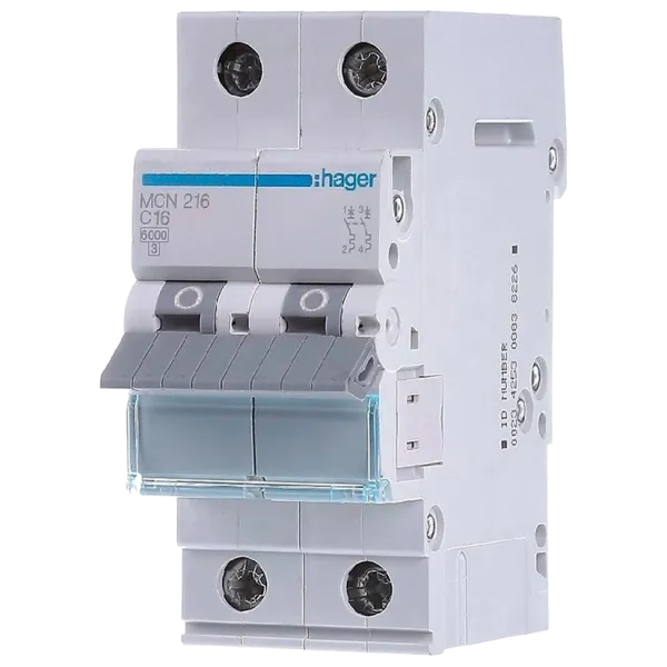 Hager MCN216 Автоматичний вимикач 2P 6kA C-16A 2M