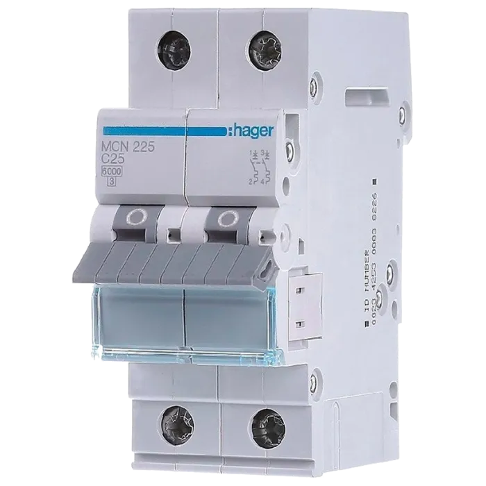 Hager MCN225 Автоматичний вимикач 2P 6kA C-25A 2M