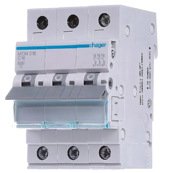 Hager MCN316 Автоматичний вимикач 3P 6kA C-16A 3M