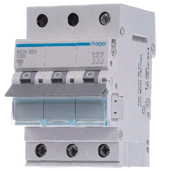 Hager MCN320 Автоматичний вимикач 3P 6kA C-20A 3M