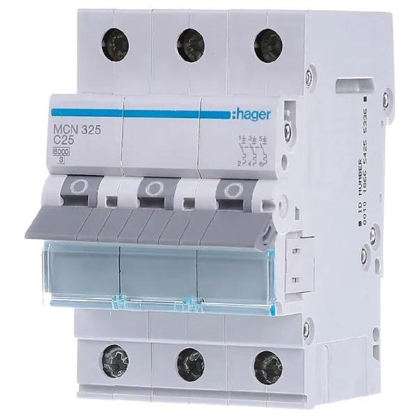 Hager MCN325 Автоматичний вимикач 3P 6kA C-25A 3M