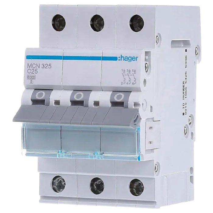 Hager MCN325 Автоматичний вимикач 3P 6kA C-25A 3M
