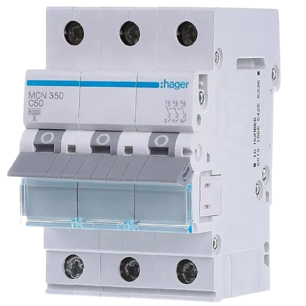 Hager MCN350 Автоматичний вимикач 3P 6kA C-50A 3M