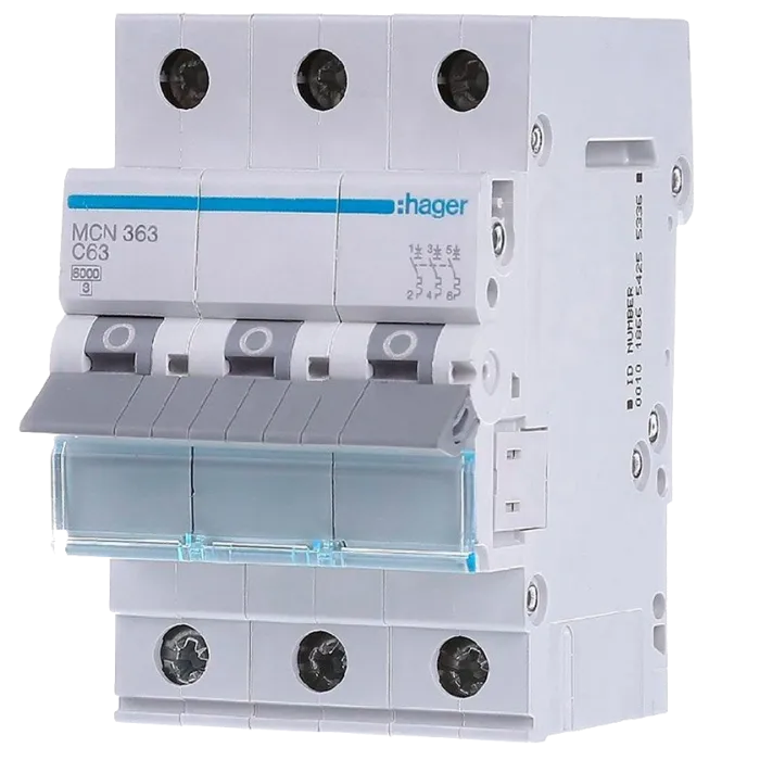 Hager MCN363 Автоматичний вимикач 3P 6kA C-63A 3M