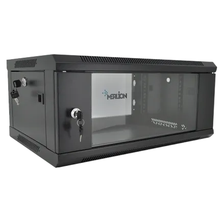 Merlion 4U, 600*450*279 Шафа загартоване скло, чорна, сталь 1,2мм  з замком