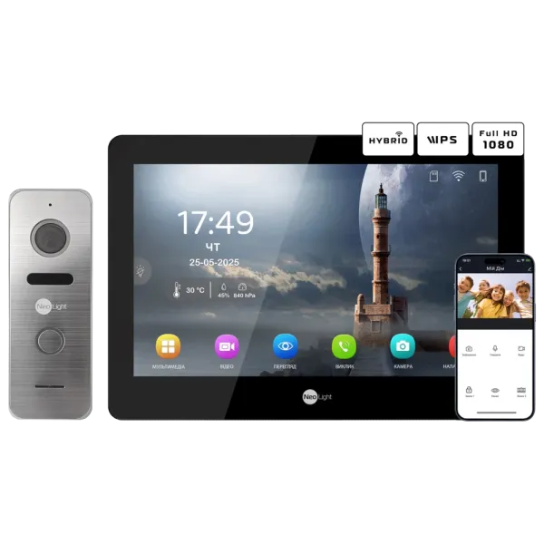Neolight MEZZO Hybrid Black + PRIME FHD Silver з кутком Комплект відеодомофону