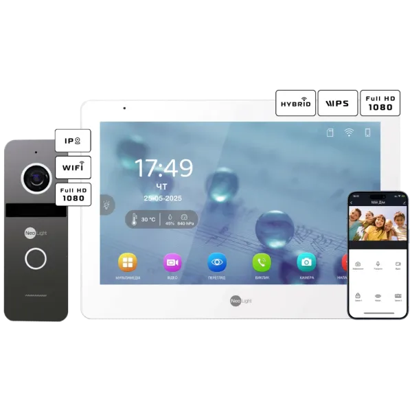 Neolight MEZZO Hybrid + SOLO IPW Graphite з кутком, PoE адаптер для панелі виклику Комплект відеодомофону