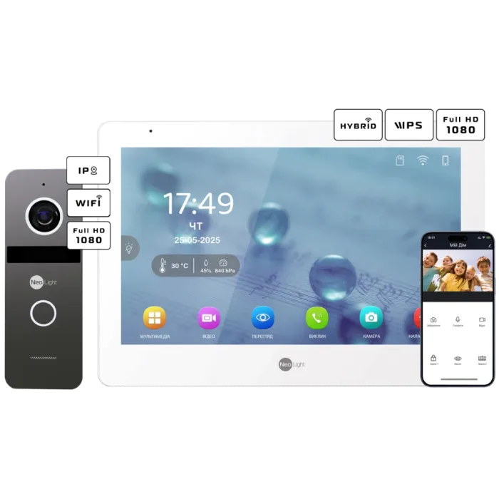 Neolight MEZZO Hybrid + SOLO IPW Graphite з кутком, PoE адаптер для панелі виклику Комплект відеодомофону