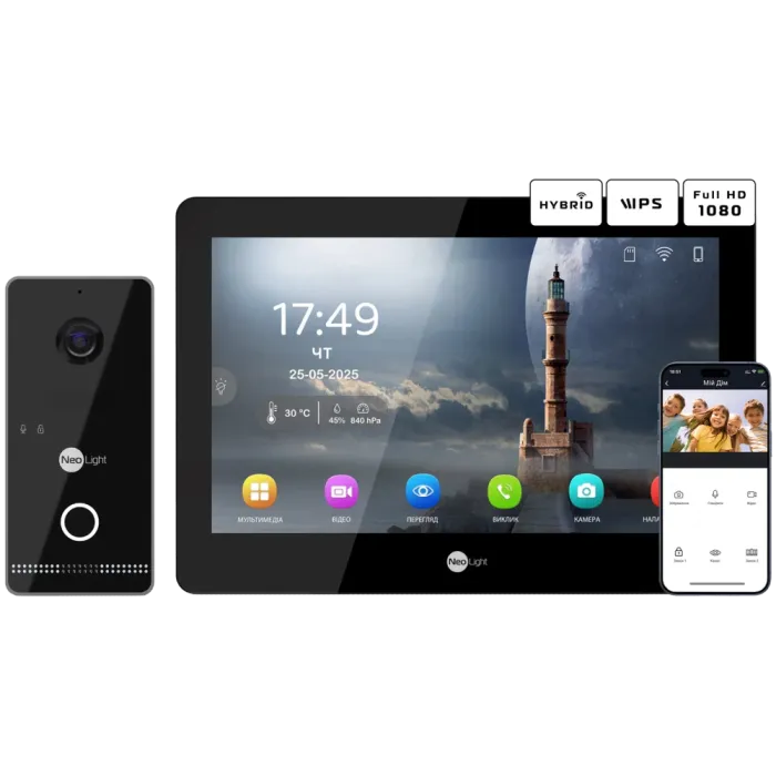 Neolight MEZZO Hybrid Black + OPTIMA IPW Black Комплект відеодомофону