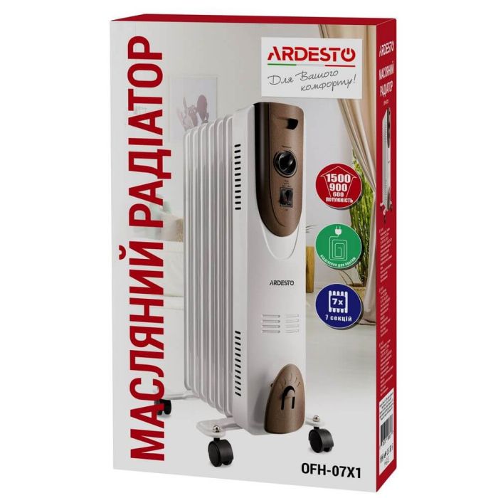Масляний радіатор Ardesto OFH-07X1, 7 секцій, 1500 Вт, до 15 м2, мех.управління