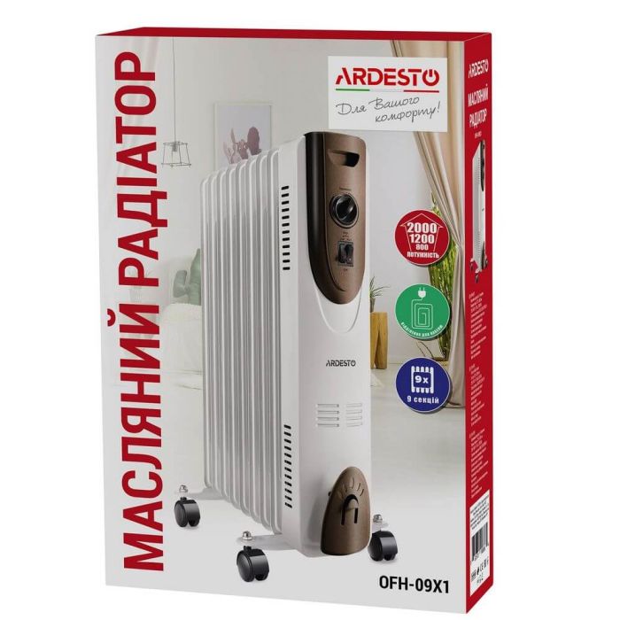 Масляний радіатор Ardesto OFH-09X1, 9 секцій, 2000 Вт, до 20 м2, мех.управління