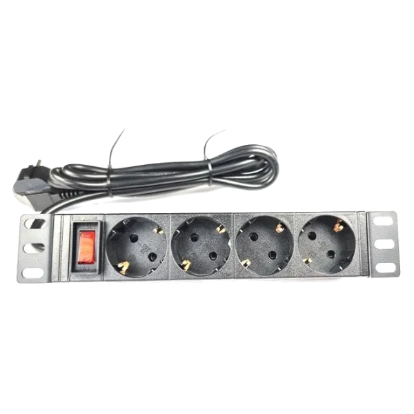 1U 10" 220В 4 розетки з вимикачем 1.8м Подовжувач
