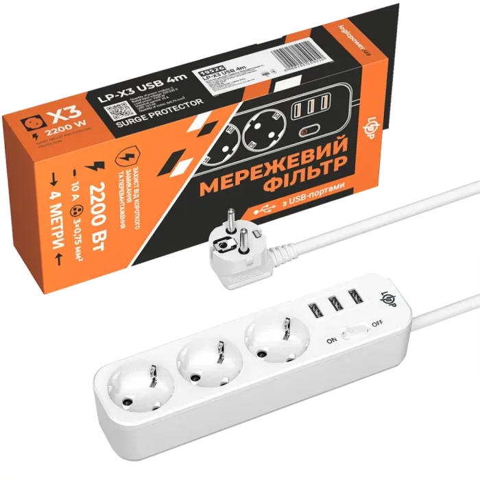 PREMIUM LP-X3-USB-4 Подовжувач мережевий (фільтр)
