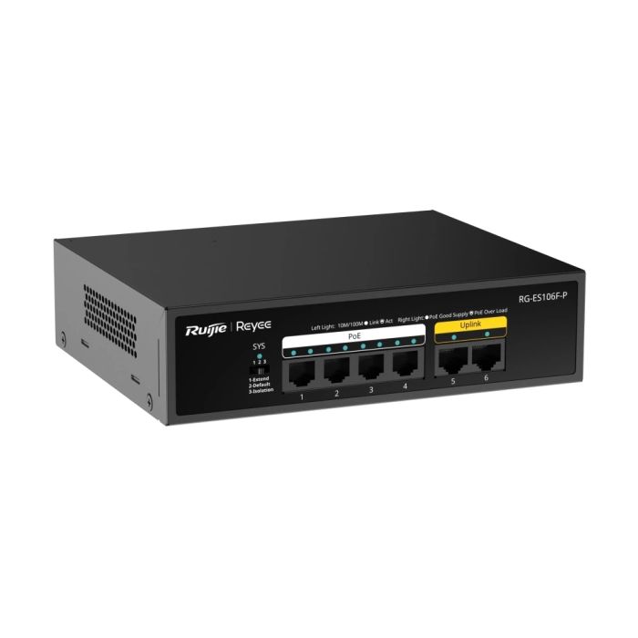 Некерований PoE-комутатор Ruijie RG-ES106F-P з 4 портами PoE
