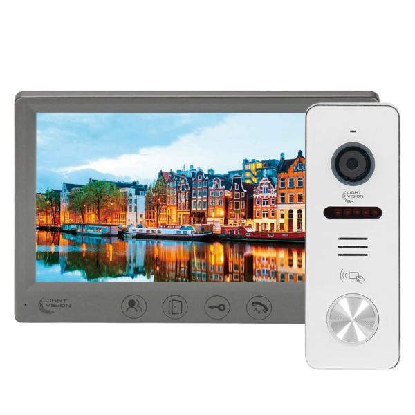 Комплект відеодомофона Light Vision: відеодомофон 7" AMSTERDAM FHD Grey та відеопанель 2Mp White