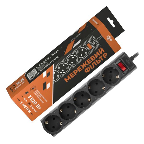 Мережевий фільтр PREMIUM LP-X5 3 м Black (3520Вт)