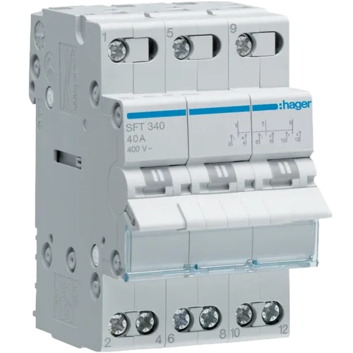 Hager SFT340 Перемикач I-0-II з загальним виходом зверху, 3-пол., 40А/400В