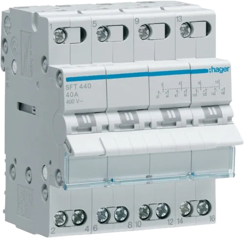 Hager SFT440 Перемикач I-0-II з загальним виходом зверху, 4-пол., 40А/400В