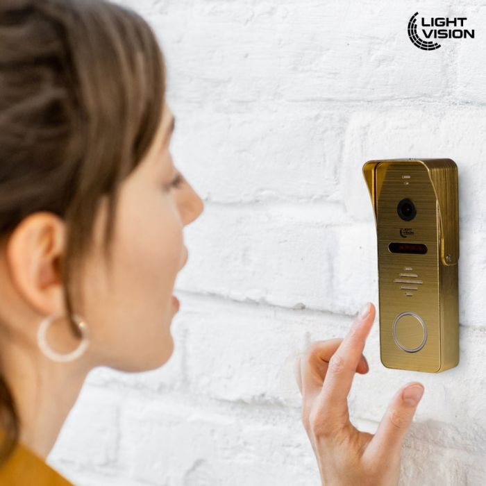 Комплект відеодомофона Light Vision: домофон 7" AMSTERDAM FHD White та відеопанель RIO FHD Gold