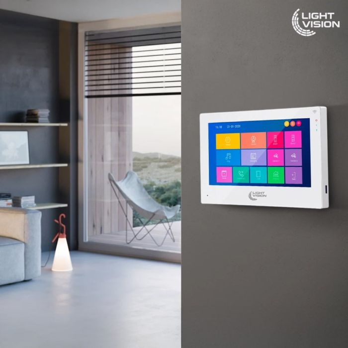 Комплект відеодомофона Light Vision: домофон 10" SINGAPORE (AI) FHD White та відеопанель RIO FHD Grey