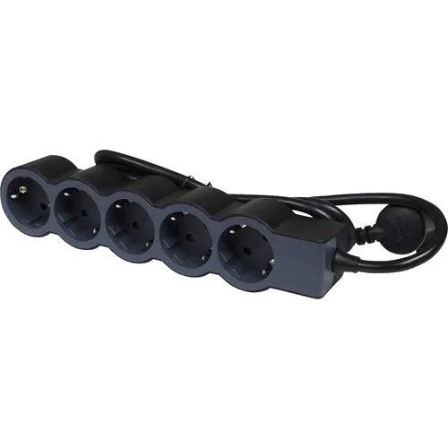 СТАНДАРТ 5х2К+З розеток, 16 А Подовжувач з кабелем 1,5 м, колір Чорний