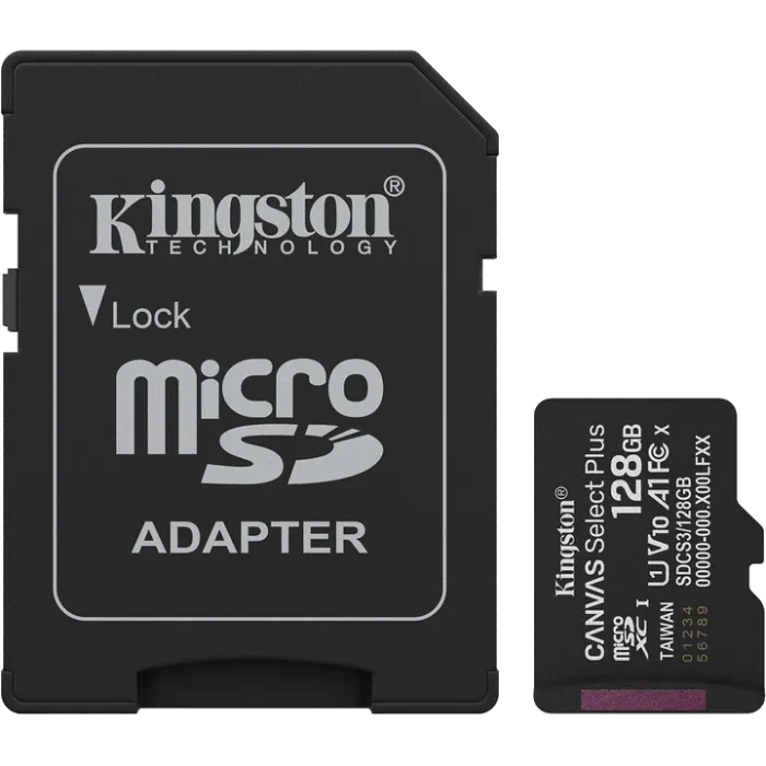 Kingston microSD 128GB C10 UHS-I A1 V10 R150MB/s + SD Карта пам'яті