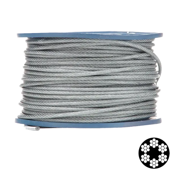 APRO 6мм (5+1мм) DIN 3055 (6x7 + FC) бухта 100м в ПВХ обплетенні оцинкований Трос