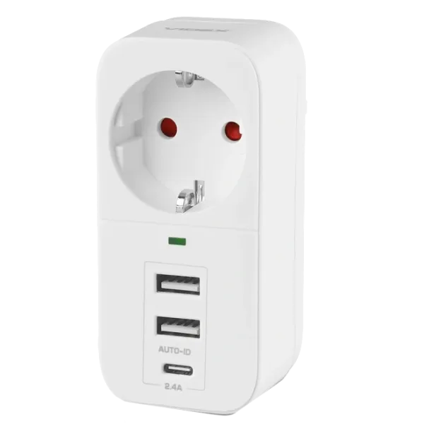 VIDEX ONCORD 1п 2.4A 2USB+USB-C Мережевий адаптер Type-C з заземленням