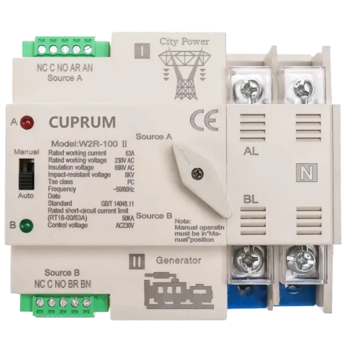 CUPRUM WR2 I-II 100А 2п АВР Перемикач з ручним перемиканням